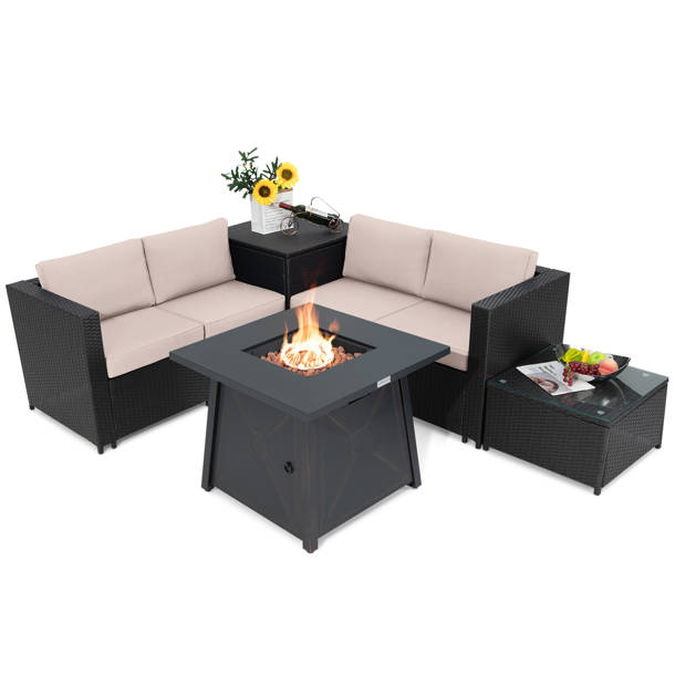 Latitude Run® Zhou 5 Piece Rattan Sofa Seating Group with Cushions